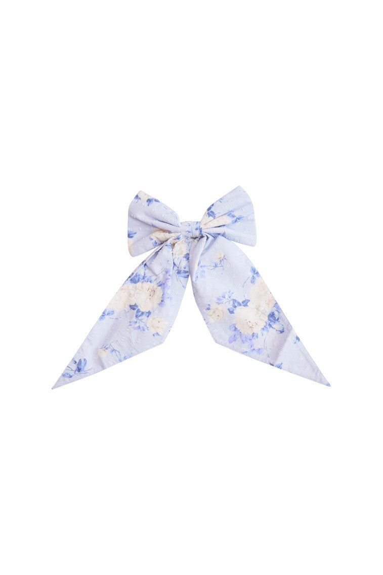 Blue floral bow clip-in.
