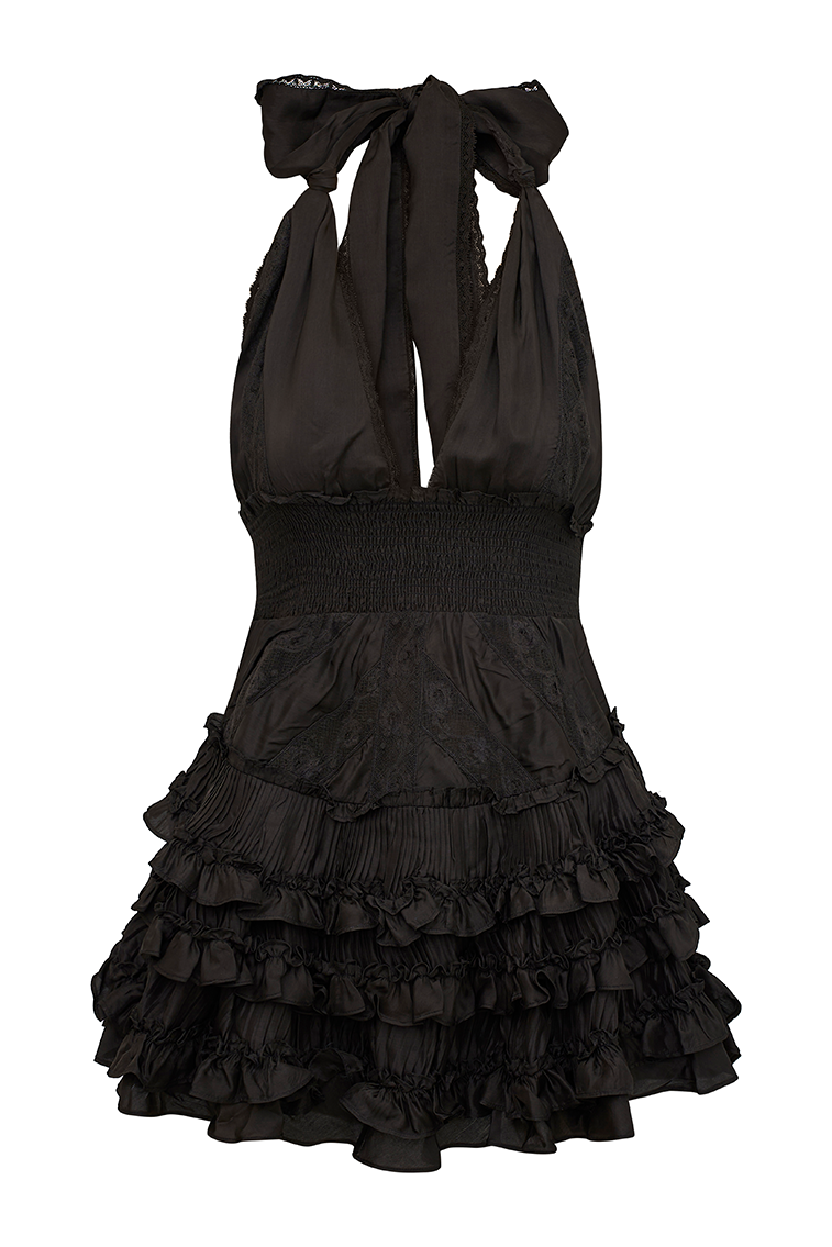 Quintelle Ruffle Halter Mini Dress