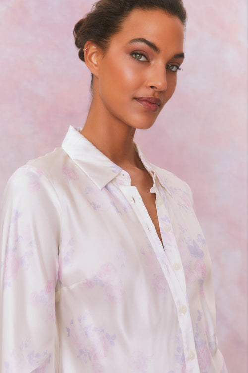 Quintenette Silk Printed Rosette Top