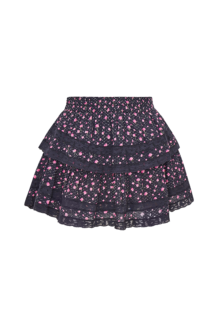 Ruffle Mini Floral Lace-Trimmed Skirt