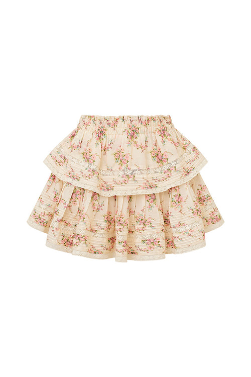 Ruffle Mini Lace-Trimmed Floral Skirt