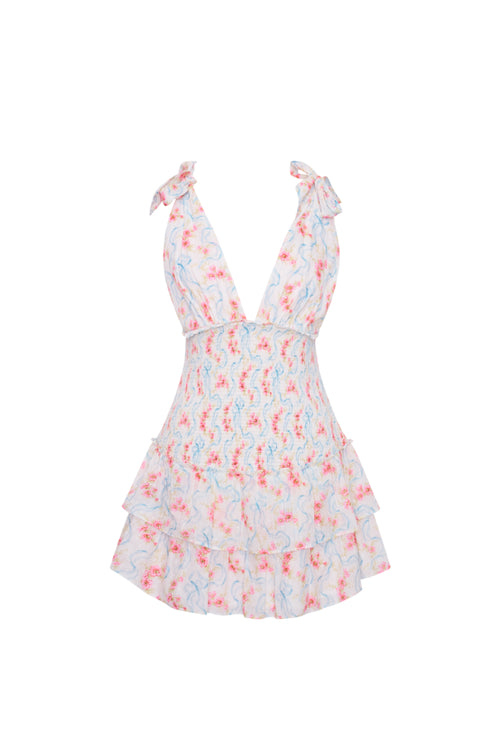 Rossi Cotton Floral Smocked Mini Dress