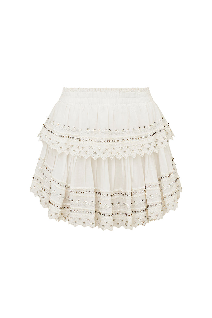 Ruffle Mini Rhinestone-Studded Skirt