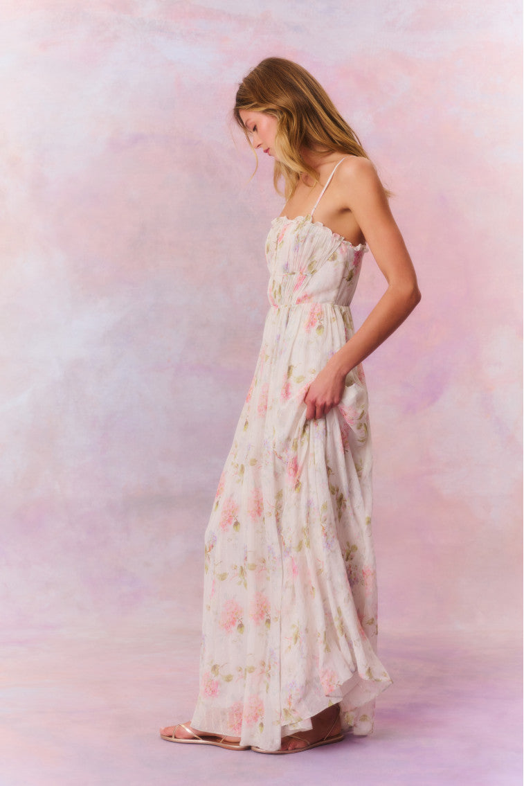 Santee Lurex Chiffon Floral Maxi Dress- Women's Designer Luxury 