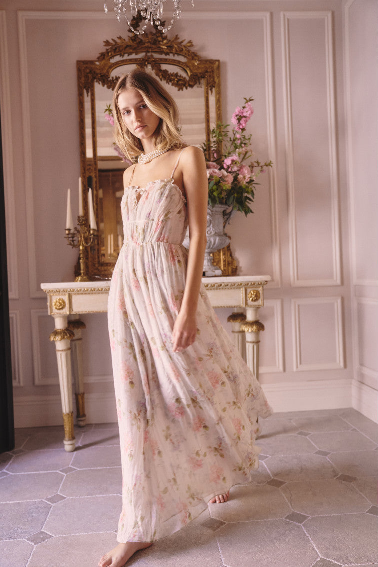 Santee Lurex Chiffon Floral Maxi Dress- Women's Designer Luxury 