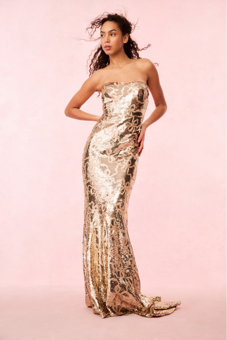 Sencha Sequin Strapless Gown