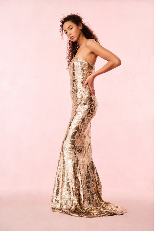 Sencha Sequin Strapless Gown