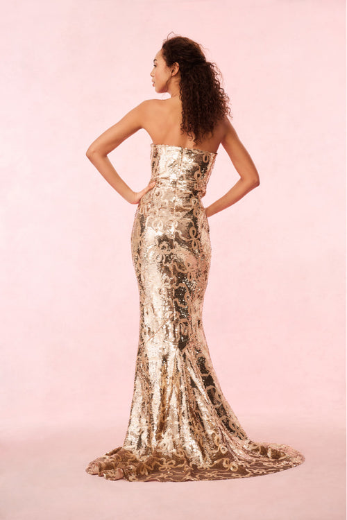 Sencha Sequin Strapless Gown