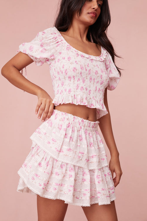 Ruffle Mini Signature Fragrance Print Skirt