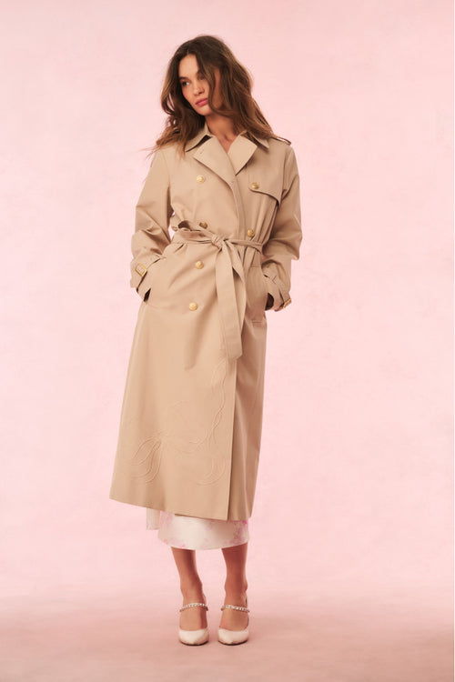 Thiel Bow-Embroidered Trench Coat