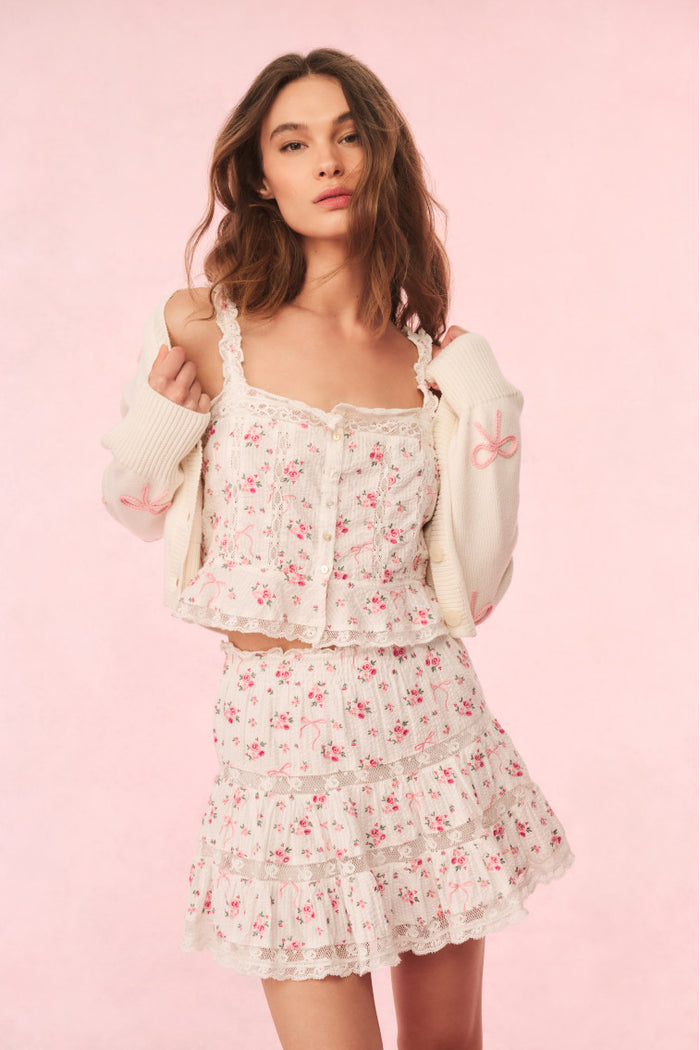 Viro Cotton Rose & Bow Mini Skirt