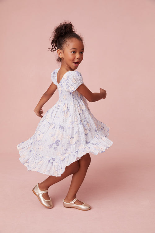 Girls Muriella Fragrance Print Flutter Sleeve Dress