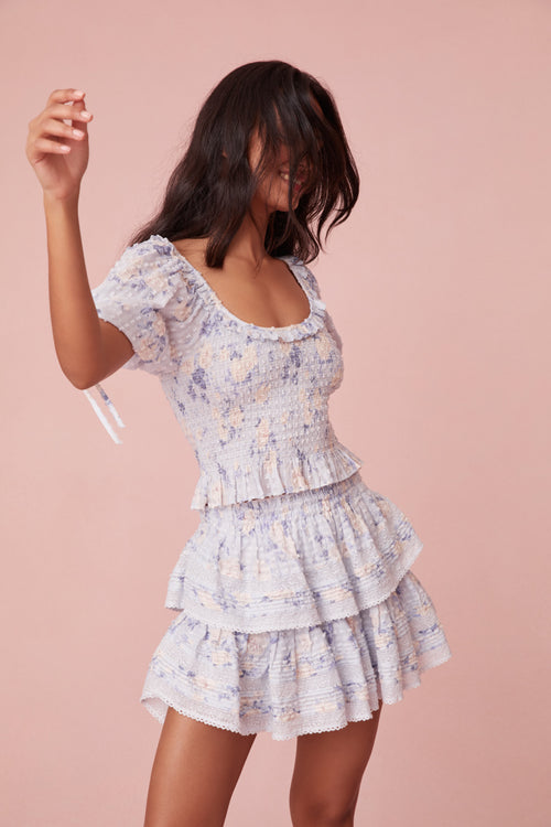 Ruffle Mini Signature Fragrance Print Skirt