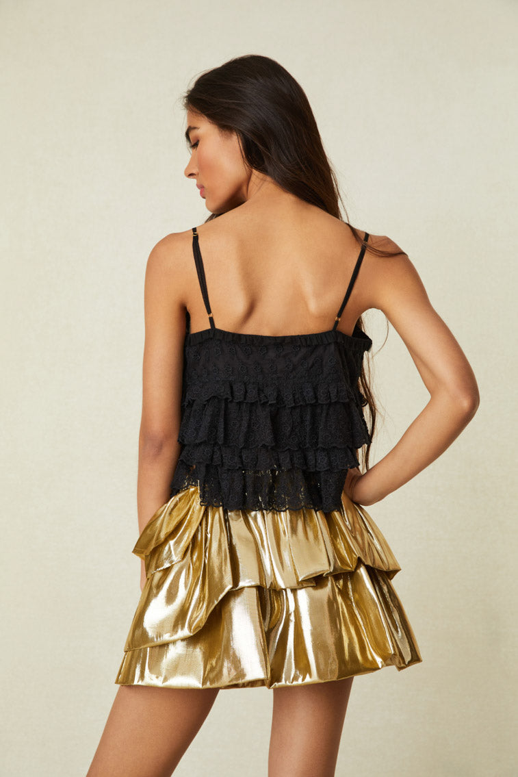 Happy Gold Velvet Lace Trim Girls Skirt Set
