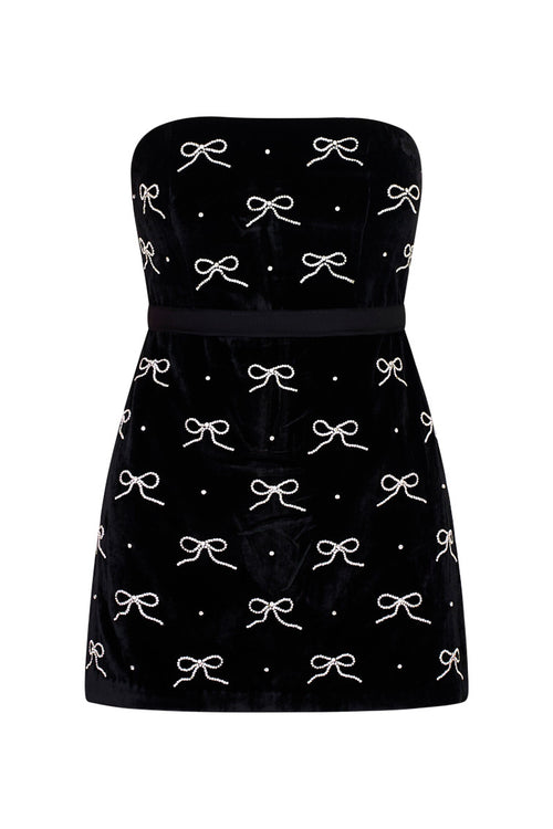 Rinwell Velvet Rhinestone Bow Dress