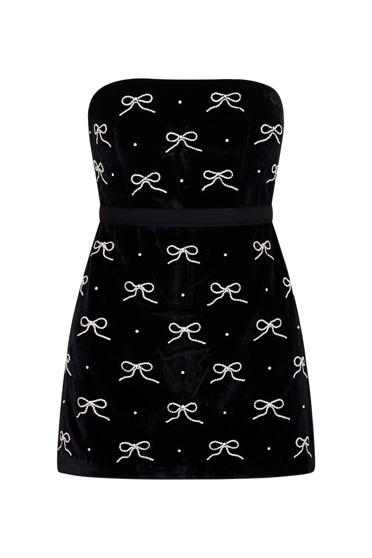 Rinwell Velvet Rhinestone Bow Dress