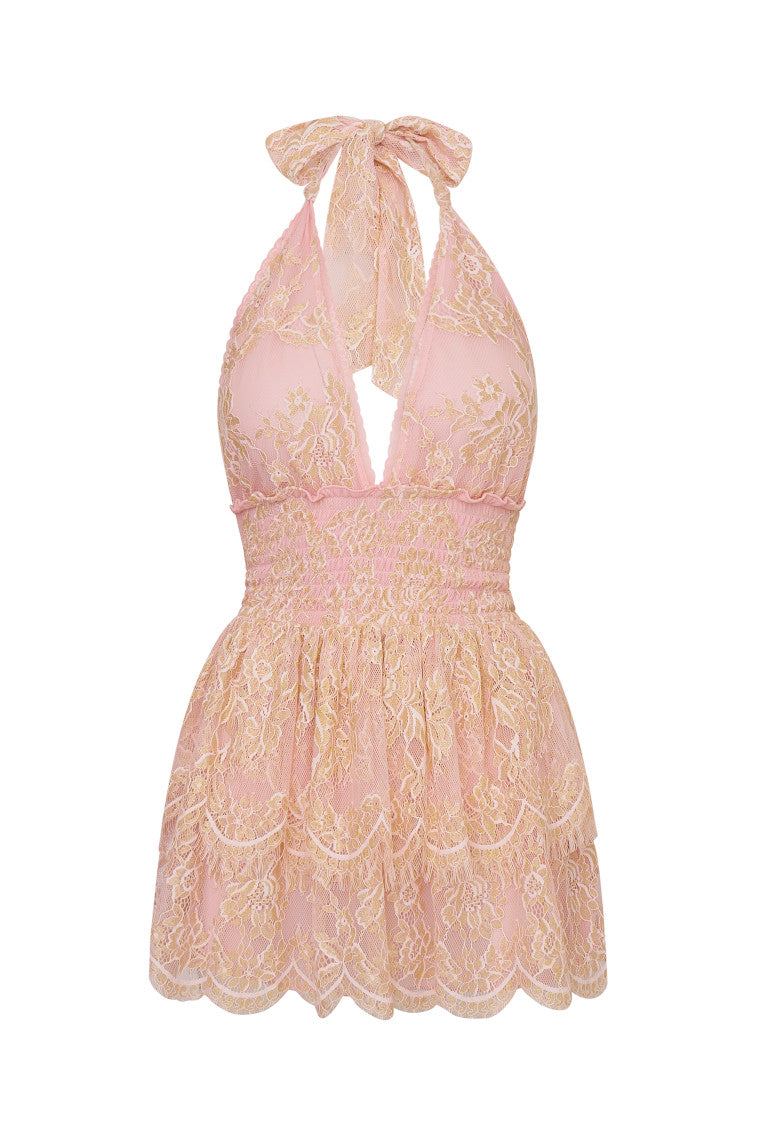 Deanna Lace Mini Halter Dress