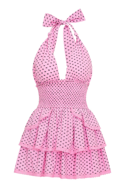 Deanna Cotton Bow Mini Halter Dress