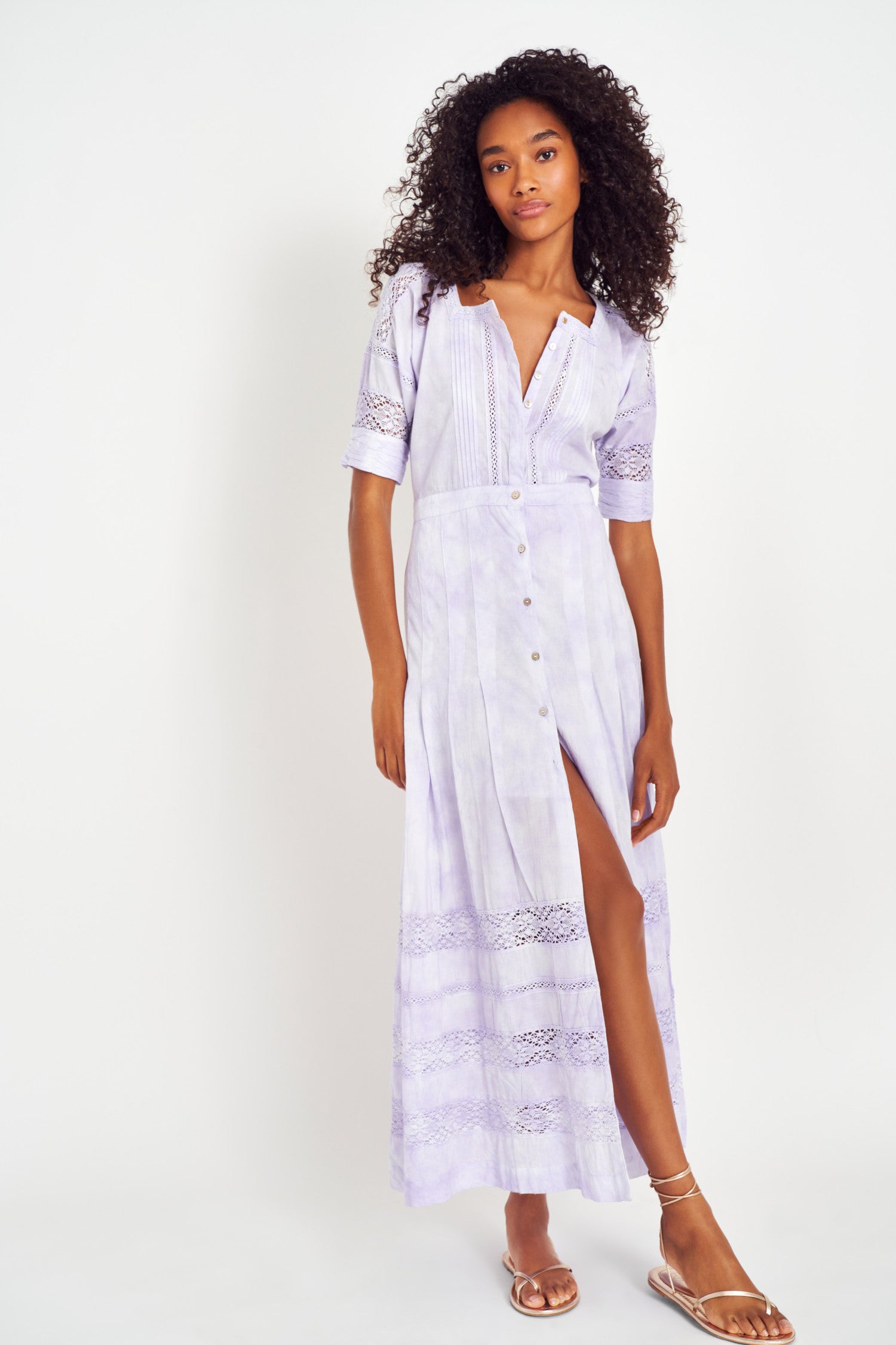 LoveShackFancy Edie Lace Short shops Sleeve Midi Shirt Dress