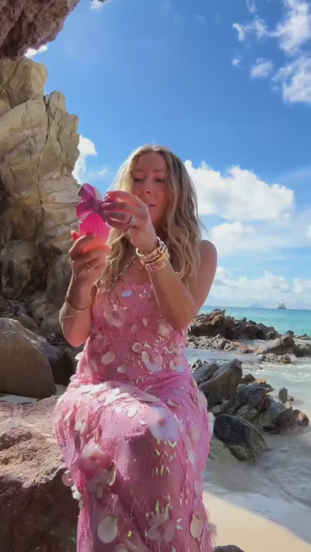 Rebecca on the beach with Love On the Beach perfume