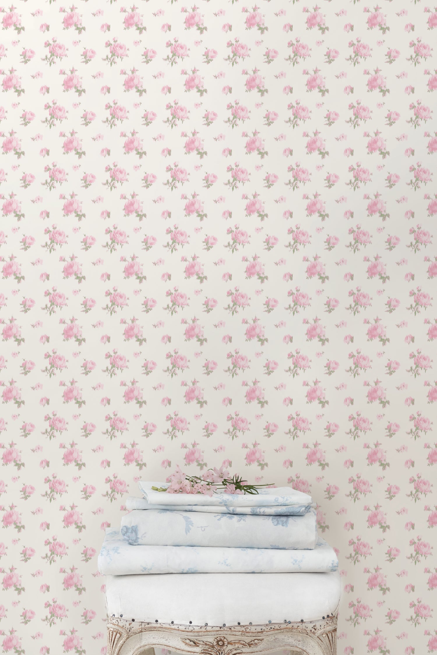 white floral wallpaper