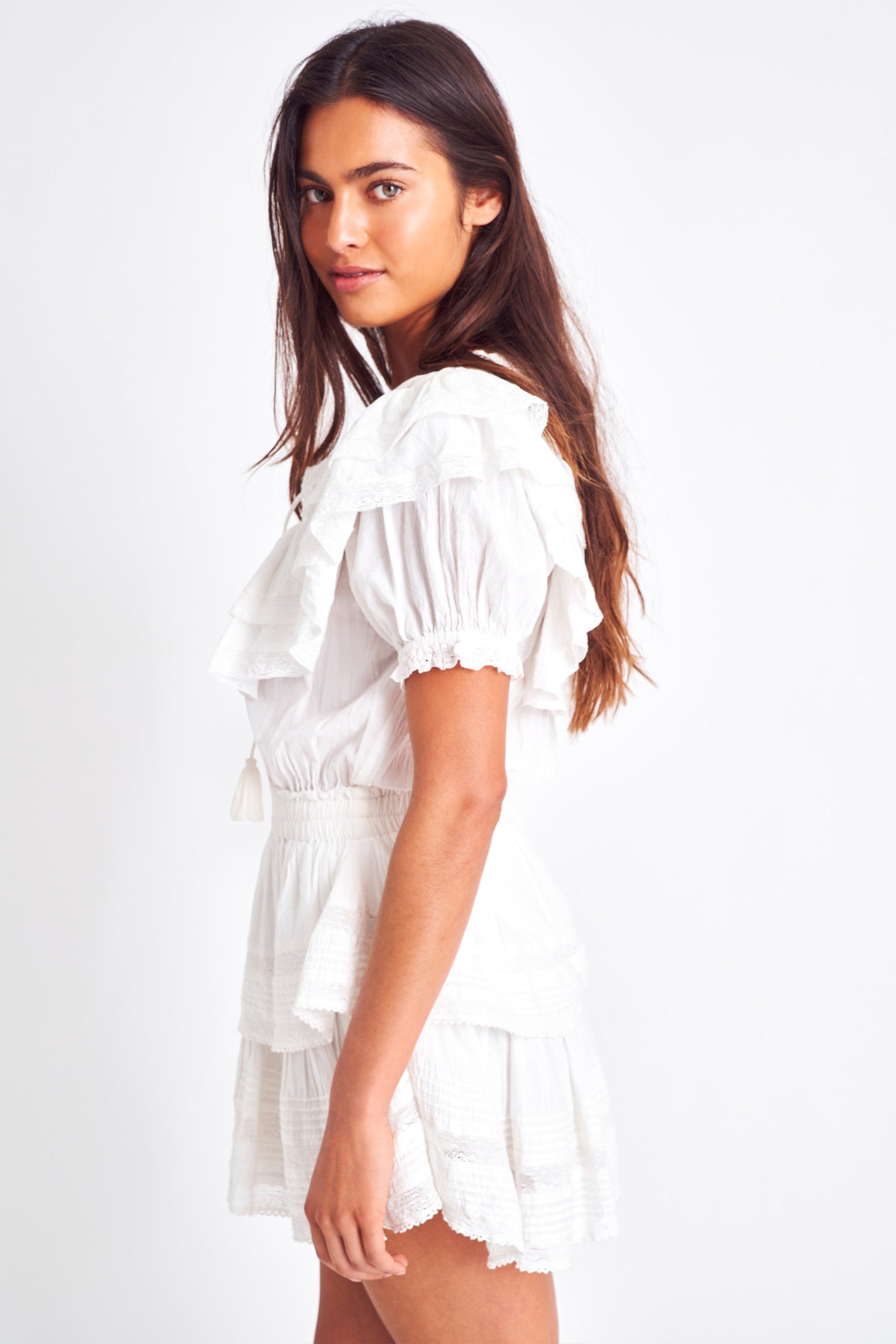 Wayf manor ruffle bib mini clearance dress